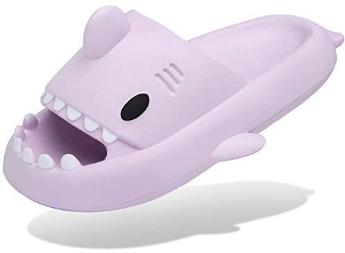 Ciabatte Squalo Estive Donna Uomo Pantofole da bagno Comode Ciabatta da Doccia Antiscivolo Sandali da Spiaggia e Piscina a Punta Aperta Shark Slides Slippers, Viola, 36/37 EU