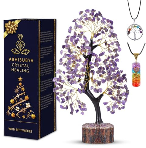 ABHISUBYA Amethyst Crystal Tree of Life - Purple Ornaments - Protection Stones - Crystal Gifts