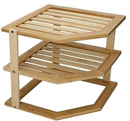 Copco Bamboo COP3TIERCORBAM Three Tier Kitchen Corner Storage Shelf, Display Boxed, Wood, Brown