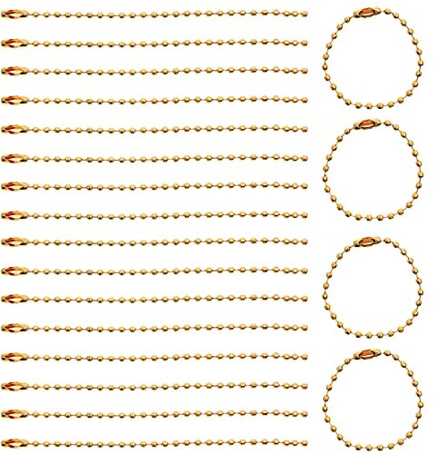 Lot de 20 chaînes à billes en métal de 10 cm avec connecteurs pour loisirs créatifs, décorations suspendues, étiquettes, porte-clés, fabrication de bijoux, 2,4 mm de diamètre, doré