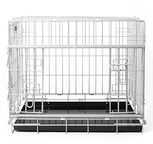 Lords & Labradors Metal Dog Crate With Sliding Door | In Silver (M) | Sliding Door Dog Crate | Sliding Double Door Crate For Pets | Metal Pet Crate | Dog Crate For Medium Sized Pets | Heavy Duty