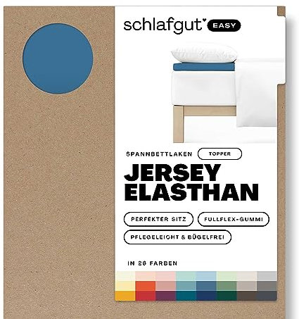 Schlafgut Easy Jersey Elasthan Topper Spannbettlaken 180x200 bis 200x220 Blue Mid, Spannbetttuch aus superweicher Baumwolle mit Elasthan