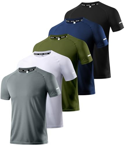 5 Pack Workout Shirts for Men - Activewear Tops Gym Shirts Dry Fit Moisture Wicking Running Short Sleeve Athletic T-Shirts 5P04-M