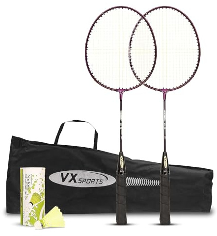 Vector X VXB-10 Ensemble de Raquettes de Badminton en Aluminium | 2 Raquettes et 3 Volants en Nylon avec Couverture intégrale | Matériau : Aluminium | pour Joueurs intermédiaires | pour Adultes,