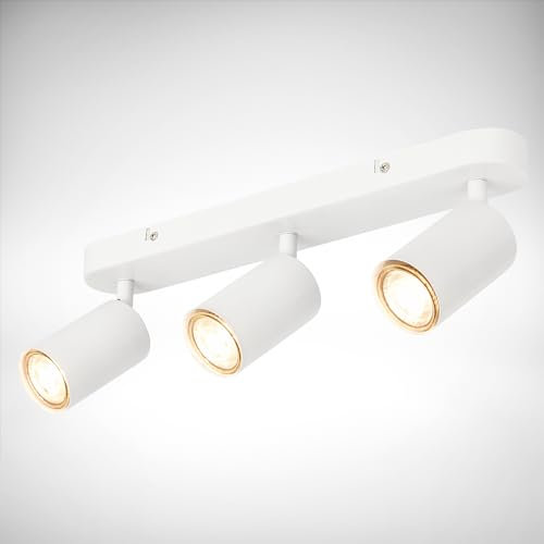 B.K.Licht – Plafonnier orientable, plafonnier GU10, lampe à 3 flammes, Luminaire de plafond, lampe de salon, lampe de chambre, lampe de cuisine, longueur 39 cm, blanc