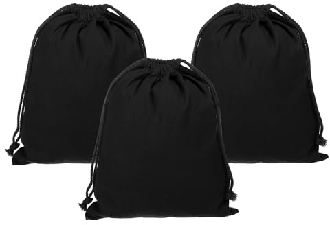PATIKIL Reusable Drawstring Bags, 10x12.6 Inch 3 Pack Multipurpose Washable Cotton Dust Bags, Luggage Organizer, Travel Essentials Storage Pouch, Black