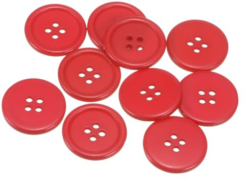 QUARKZMAN 10 Pezzi 40L Bottoni da Cucire 25mm (1) Bottone Cucito Artigianale Rotondo Piatto in Resina a 4 Fori Pulsanti per Abbigliamento Fai Da Te, Rosso