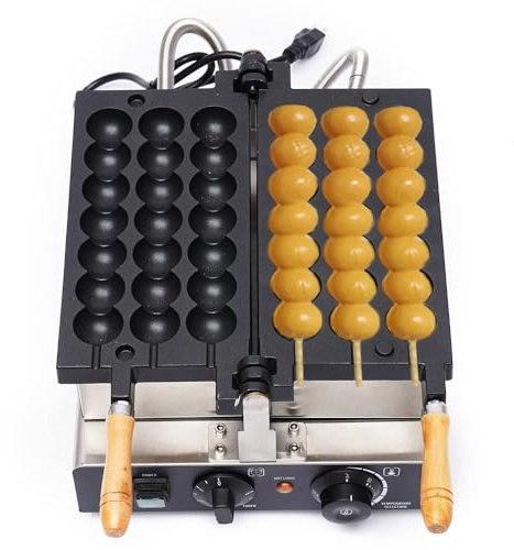 Commercial Electric Waffle Ball Maker Machine 3PCS 110V bubble skewer waffle ball machine Nonstick Waffle Bubble Maker Egg Waffle Balls Iron Pan with Time&Temp Control