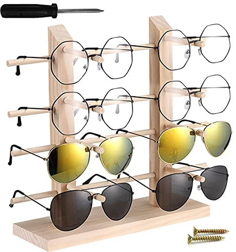 Lulullaby Soporte De Exhibición De Anteojos, Estante De Almacenamiento De Gafas De 4 Capas, Con Destornillador, Soporte Para Gafas De Madera, Porta Gafas De Madera Organizador, Para 8 Pares Soporte
