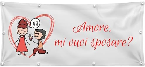 GLOBAL STRISCIONE FONDALE MATRIMONIO - MI VUOI SPOSARE? - STRISCIONE PERSONALIZZATO IN CARTA O IN BANNER PVC ANCHE DA ESTERNO GARANZIA 5 ANNI (CARTA, 150X50 CM)