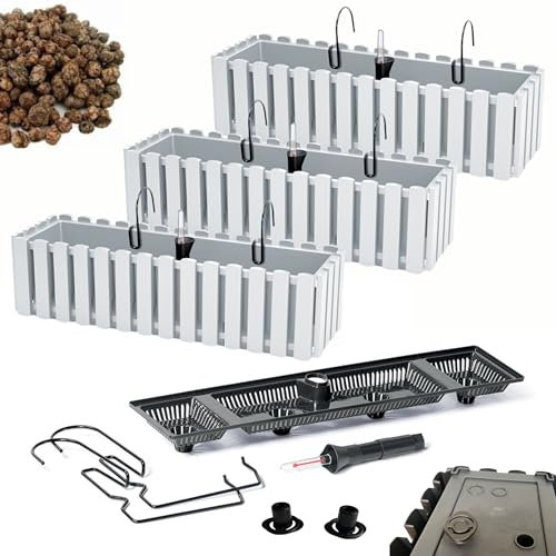 DIKEL Macetero Barandilla Decorativo para Balcón - Caja de Plástico + Arcilla Expandida 3l - 180x580x165mm - Blanco