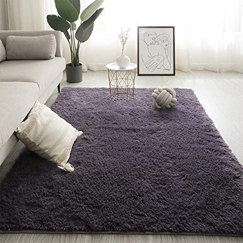Jyswx Tapis Shaggy à Poils Longs - Doux, Antidérapant et Lavable - Grand Tapis Moderne pour Salon/Chambre à Coucher, Imitation Fourrure, Couleur : Gris Violet, Taille : 140 x 200 cm