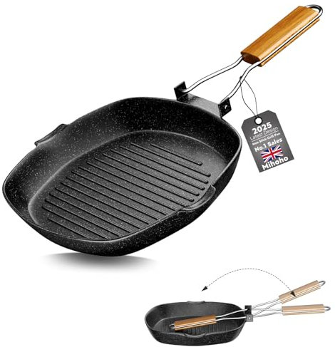 Mihoho Nonstick Grill Pan, 24 CM Large Grilling Skillet Steak Pan for Indoor Cooking, Steak & Bacon Pans for Stove Tops (24 CM)