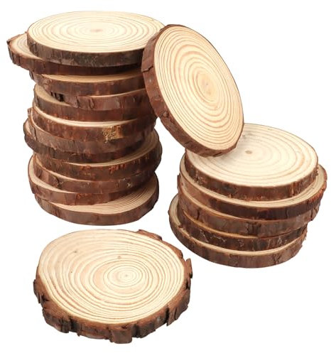 VMUTGA 20 Stück Holzscheiben, 9-10cm Durchmesser Runde Holzscheibe zum Basteln Ohne Loch Untersetzer Holz mit Rinde Naturholz Holz-Scheiben Holzplatte für DIY Handwerk Hochzeit Mittelstücke Dekoration