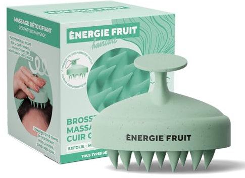 ENERGIE FRUIT - Brosse Massante Cuir Chevelu - Accessoire Cheveux Brosse Douce - Gommage Exfoliation et Stimulation Pousse Cuir Chevelu - Elimine Résidus blancs et Pellicules