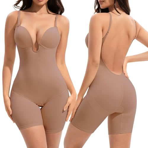 Slimers Faja moldeadora sin espalda con control de abdomen: body moldeador de espalda baja – Sujetador adelgazante integrado, moldeador de cuerpo completo para mujer, Piel rosada, M