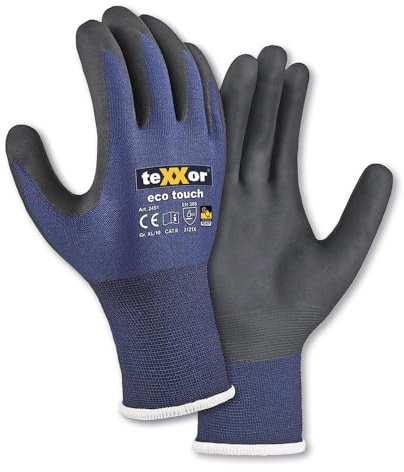 texxor 12 Stück Nylon-Strickhandschuhe eco touch® 2451, Packung, dunkelblau-schwarz, 10/XL