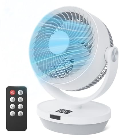 PNTCK Ventilador de Mesa, 25 dB, 33CM circulador de aire, oscilación manual vertical de 120° + oscilación de 90°, flujo de aire potente, 4 velocidades, 4 modos, control remoto, Temporizador 12h