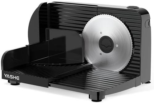 YASHE Cortadora De Fiambre Plegable Eléctrica, 180W Cortafiambres Con Grosor Ajustable 0–15 Mm, Hoja De Acero Inoxidable 17 Cm, Compacta Y Fácil De Guardar Para Carne, Queso, Pan Y Verduras, Negro