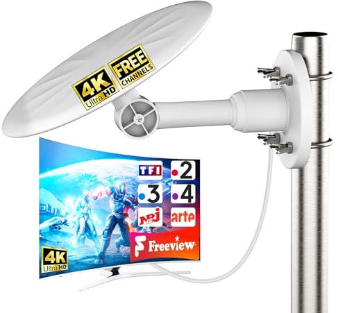 2026 Antenne TV Extérieure Amplifiée – Antenne Râteau TNT HD DVB-T2 Longue Portée, Réception Puissante 4K UHD & Full HD, Antenne TV Numérique Anti-Intempéries avec Câble Coaxial 10 m