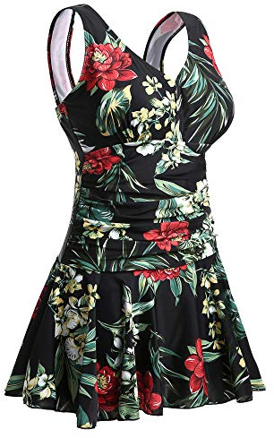 MiYang Bañador vestido de mujer en talla grande, con estampado de flores, para dar forma al cuerpo - negro - Large(Talla:44-46)