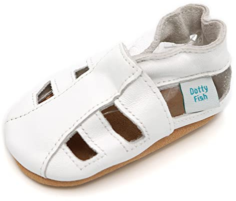 Dotty Fish Barefoot Soft Sole Leather Baby Sandals - White 18-24 Months