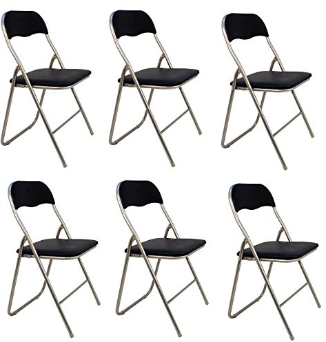 La Silla Española - Pack 6 Sillas plegables de aluminio con asiento y respaldo acolchados en PVC, modelo Sevilla, Color negro, 78x43,5x46 cm