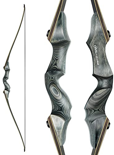 Black Hunter Takedown Longbow, GLURAK 60 Wooden Archery Bow Hunting Bow - Right Hand Long Bows for Beginner Training Practice, 45lb
