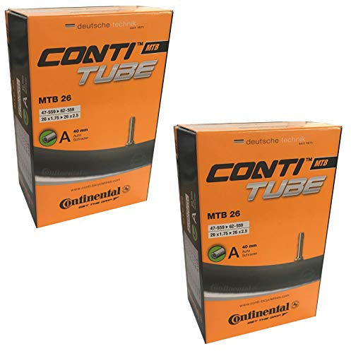 Continental 26 x 1.75-2.5 Mountain Bike Inner Tube - Schrader 40mm Valve (Set of 2),Black