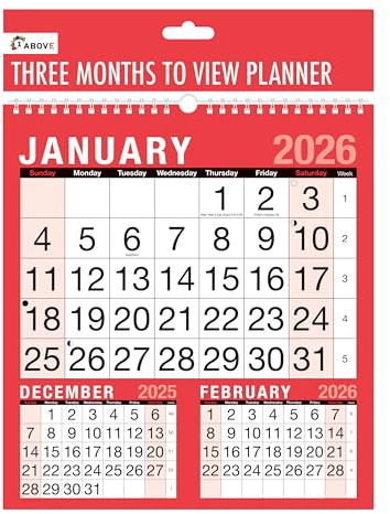 2026 Wall Calendar – 3 Months to View Spiral Bound Planner with Holidays & Notable Dates | Monthly Wall Planner for Home, Office, Business or School