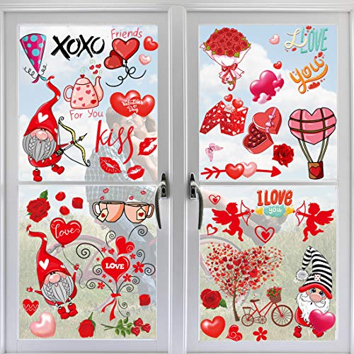 Valentine's Day Window Clings Decorations, 9 Sheets Window Stickers Decals for Home, Office, Love Heart Decals Ornaments Birthday, Wedding, Anniversary, Party Supplies