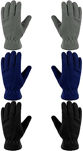 Geyoga 3 Paar Kinder Vlies Handschuhe Vollfinger Fäustlinge für Jungen Mädchen (Blau, Grau, Schwarz, S (4-7 Jahre))