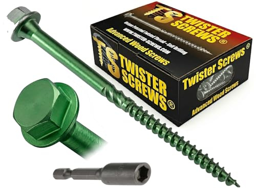 Twister Screws Hex Head Timber Screw | 6.7 x 150mm | Green | Box of 25 | Double-Threaded, Hardened Carbon Steel, Multipurpose, Ruspert Corrosion protection, Type 17 Ultra Sharp Grab Point