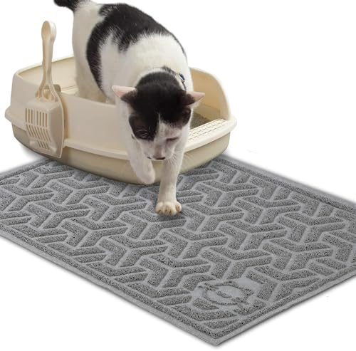 JanYoo Katzenklo Matte Katzenstreu Matte 90x60 cm Katzenklo Vorleger rutschfest Wasserdichtes Unterleger Matte Gitter Netz Streukontrolle Design Leicht zu Reinigen,Grau