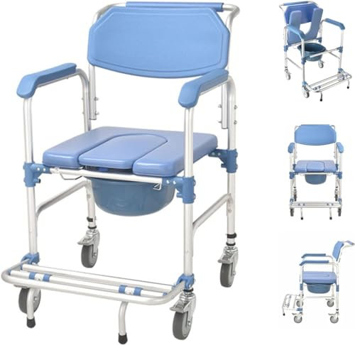 ybaymy Duschstuhl mit Rollen,Toilettenstuhl für Senioren,Rollstuhl mit Duschsitz Wasserdichtes Stuhl Kommode Tragfähigkeit 150kg für Patienten Senioren Behinderte Schwangere