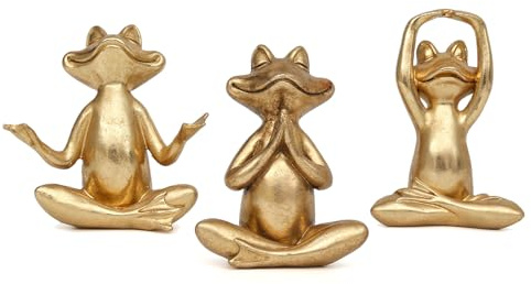 yumiaohe Gold Frog Figurines Yoga Decor 3.7in Set of 3-Frog Yoga Statues for Living Room Desk Table Home Office Bookshelf Shelves Spiritual Gifts Modern Home Decor