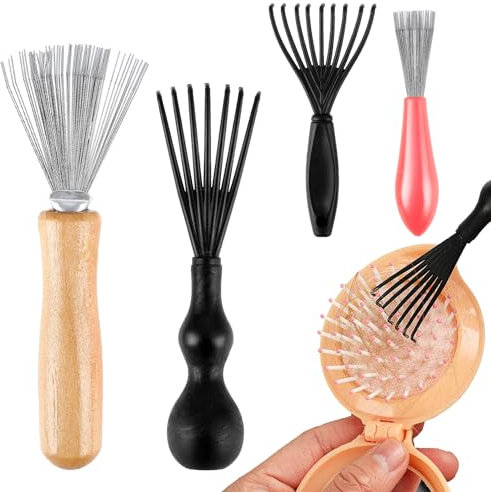 Andibro Lot de 4 outils de nettoyage de brosse à cheveux, pinces, râteau, brosse de nettoyage, peigne de nettoyage, mini instrument pour enlever les cheveux, la poussière, la saleté, les peluches à la