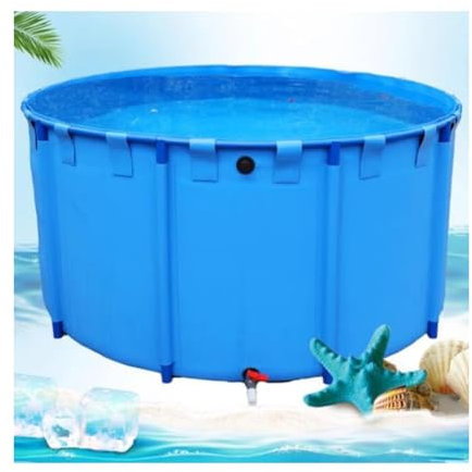 Runde Leinwand Fischteich Pool, Oberirdischer Pool, Mit Rahmen Zucht Von Koi GartenBewässerung,Wasserspeicher (Farbe : Blau, Größe : 130x100cm)