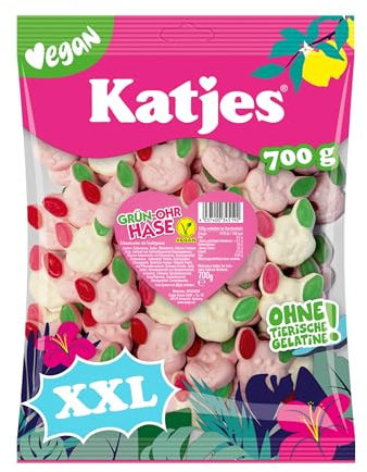 Katjes Grün-Ohr Hase Großpackung – Schaumzucker mit Fruchtgummi in Häschen-Form, fruchtiger Mix in unterschiedlichen Geschmacksrichtungen, vegan, 700 g