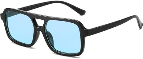 YAMEIZE Retro 70s Double Bridge Pilot - Gafas de Sol Rectangulares para Mujer Hombre Estilo Vintage Gafas Cuadradas Protección UV400 Conducción Aire Libre