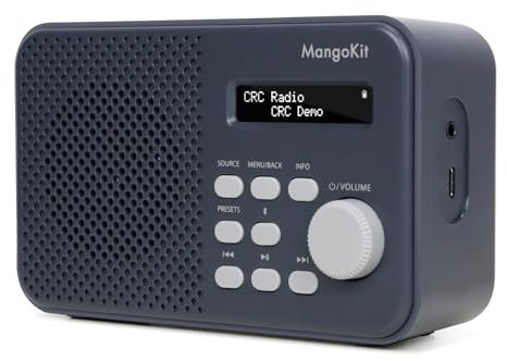 MangoKit MD2 DAB/DAB Plus Radios mit Bluetooth,Digitalradio,UKW Radio, kleines Küchenradio mit Netzbetrieb und Batterie,tragbares dab Radio,Anzeige,Alarme und Uhr,Schlummerfunktion-Dunkelgrau