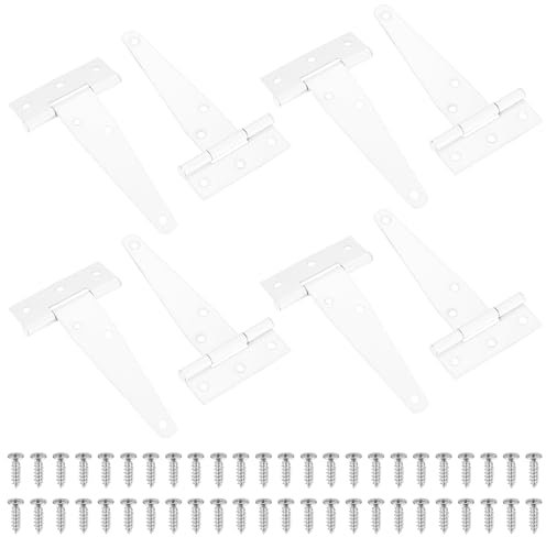 8 Pcs Charnière en T Blanche 124mm - Charnières de Porte Lourde pour Grange, Portail Bois, Jardin, Placard et Fenêtres