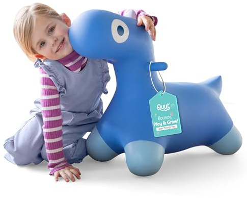 Quut - Hoppi Dino Sauteur - Jouet Sauteur Gonflable - Dino Bascule - extérieur et intérieur - Design - Pompe comprise - Cadeau - dès 18 Mois (Bleu Cosmique)