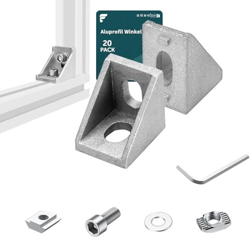 shinfly 20 Stück Aluprofil Winkel 20x20 mm, Befestigungsmaterial Aluprofil Winkelverbinder, Eckwinkel Eckverbinder 90 Grad Winkel für Werkbänke, Regale, Geräteständer, Trägerkonstruktionen