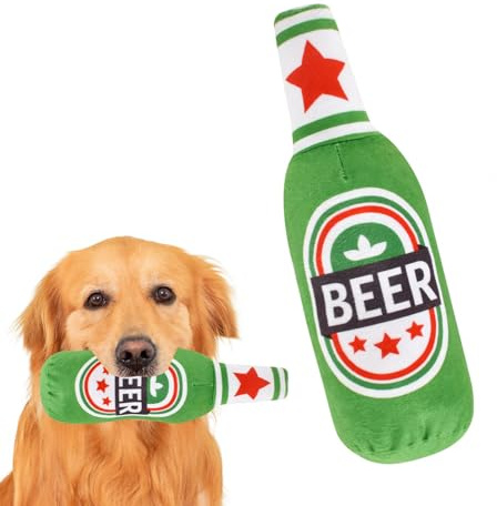 Weenwill Giocattoli di Peluche a Forma di Bottiglia di Birra,Giocattolos Interattivo da Masticare con Squeaker per Cani,Giocattoli per Canis,per Cani Piccoli Medi Grandi Altri Animali Domestici,Verde