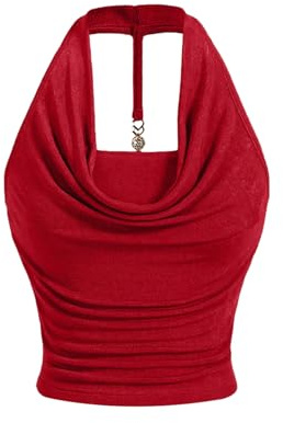GORGLITTER Women's Ruched Halter Neck Top Going Out Tops Red