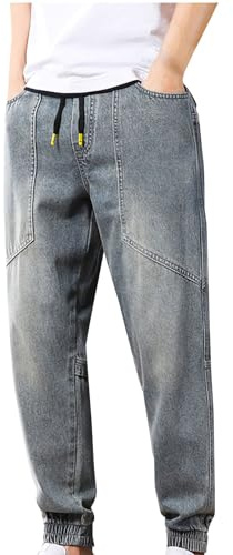 Jeans da uomo UK Oversize Denim Pantaloni Jogger Jeans dritti Slim Walking Pantaloni leggeri comodi Pantaloni Hip Hop Streetwear Tinta unita Pantaloni estivi per attività all'aperto M-5Xl, A, 3XL