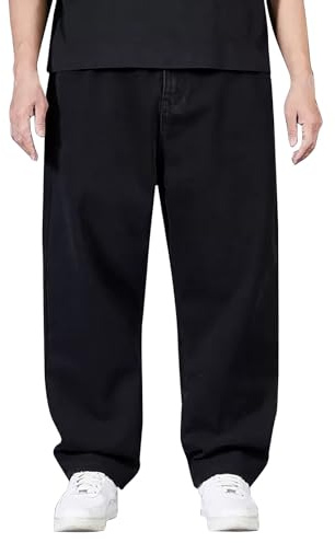Herrjeans överdimensionerade jeansbyxor vida ben raka arbetsbyxor oversize stretch cargobyxor säckig jeans hög midja denim fritidsbyxor basic tvättade sommarbyxor sommar jeans vandringsbyxor, svart
