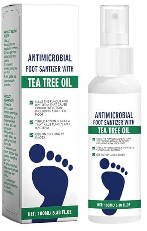 Spray per piedi con olio di tea tree, antimicrobico, antiodore per piedi, scarpe e calzini, ad azione rapida, non irritante, lunga durata, freschezza e protezione dai funghi