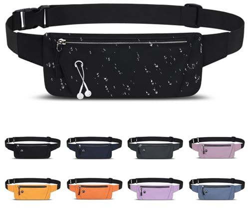Mayoii Running Belt with Waterproof Adjustable Study Strap, Slim Lightweight Marathon Jogging Phone Holder Waist Bag for Women and Men (Black)